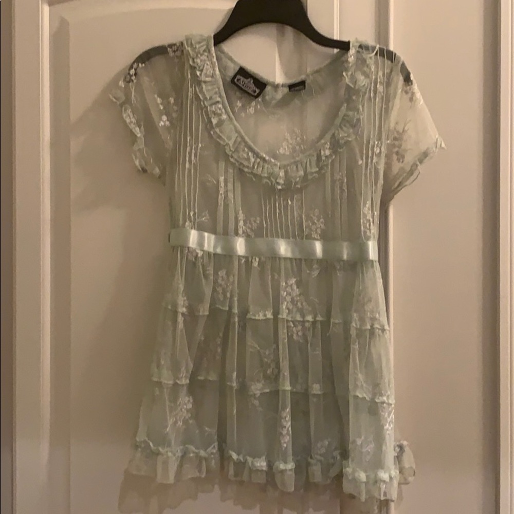 Blue sheer lace blouse
